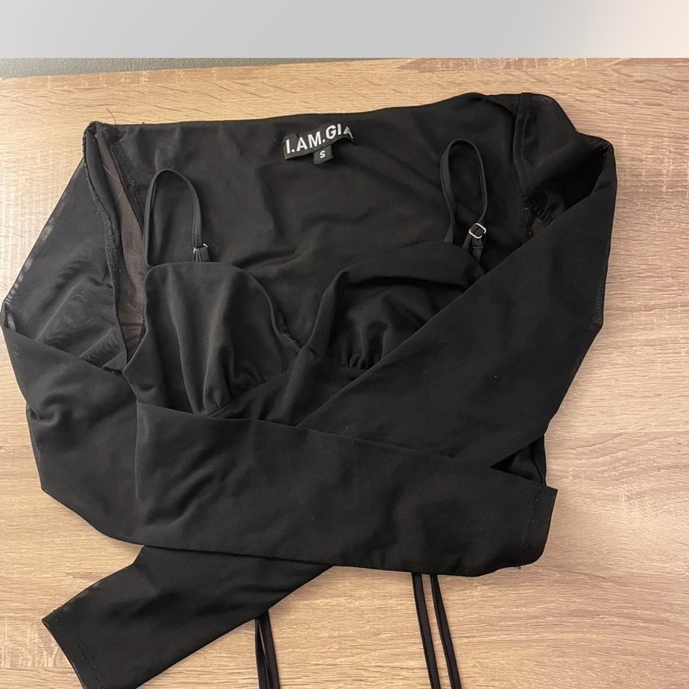 I.AM.GIA Black Long-Sleeve Crop Top with Built-In Bustier